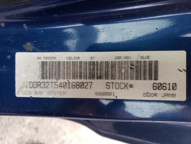 JTDDR32T540168027 - 2004 TOYOTA CELICA GT BLUE photo 10