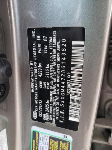 5XXGM4A72DG143820 - 2013 KIA OPTIMA GRAY photo 12