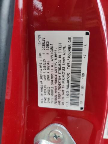 1HGCS1B84AA005005 - 2010 HONDA ACCORD EXL RED photo 12