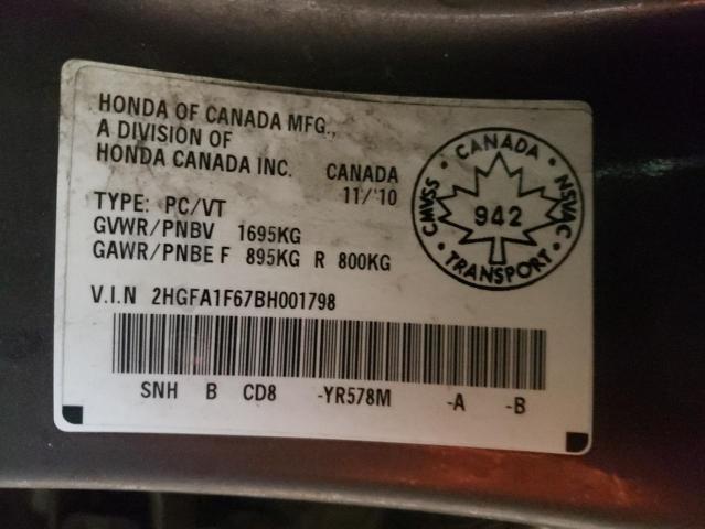2HGFA1F67BH001798 - 2011 HONDA CIVIC LX-S Коричневый фото 13