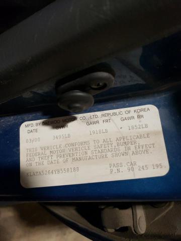 KLATA5264YB558188 - 2000 DAEWOO LANOS S Azul foto 12