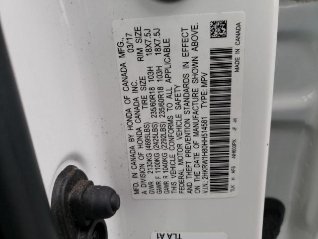 2HKRW1H80HH514581 - 2017 HONDA CR-V EXL WHITE photo 13