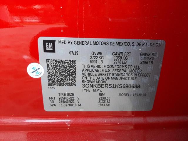 3GNKBERS1KS690638 - 2019 CHEVROLET BLAZER RS RED photo 13