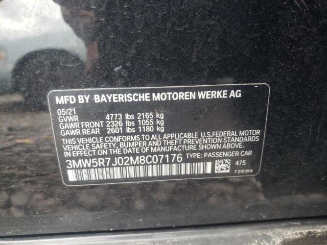 3MW5R7J02M8C07176 - 2021 BMW 330XI BLACK photo 12