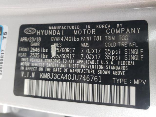 KM8J3CA40JU746761 - 2018 HYUNDAI TUCSON SEL SILVER photo 12