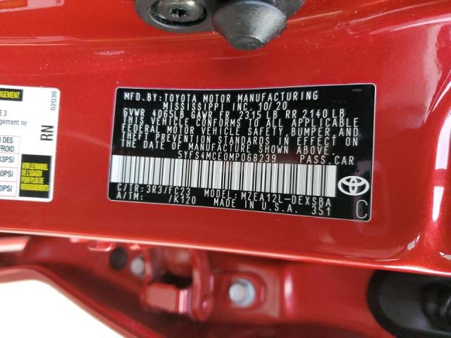 5YFS4MCE0MP068239 - 2021 TOYOTA COROLLA SE RED photo 12