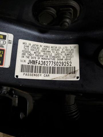 JHMFA36277S029252 - 2007 HONDA CIVIC HYBR GRAY photo 12