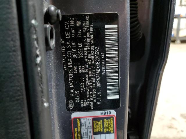 3KPA24ABXKE226692 - 2019 KIA RIO S GRAY photo 12