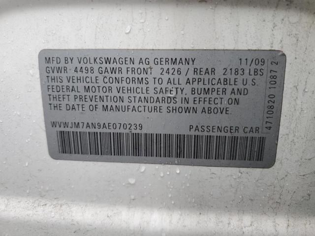 WVWJM7AN9AE070239 - 2010 VOLKSWAGEN PASSAT KOM WHITE photo 12