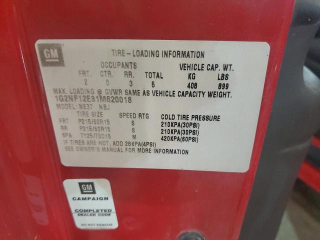 1G2NF12E31M620018 - 2001 PONTIAC GRAND AM S RED photo 12