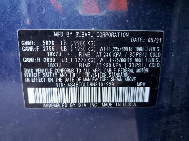 4S4BTGLD8N3101229 - 2022 SUBARU OUTBACK ON BLUE photo 13