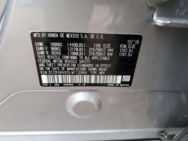 3CZRU6H93LM712984 - 2020 HONDA HR-V TOURI SILVER photo 12