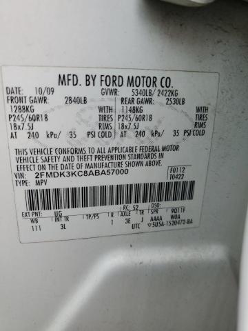 2FMDK3KC8ABA57000 - 2010 FORD EDGE LIMIT WHITE photo 12