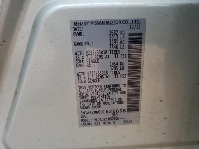 5N1AR2MN0DC626658 - 2013 NISSAN PATHFINDER Gümüş foto 13