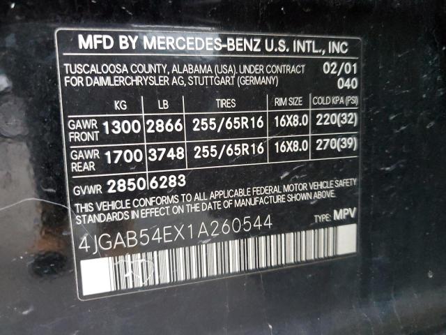 4JGAB54EX1A260544 - 2001 MERCEDES-BENZ ML 320 BLACK photo 12