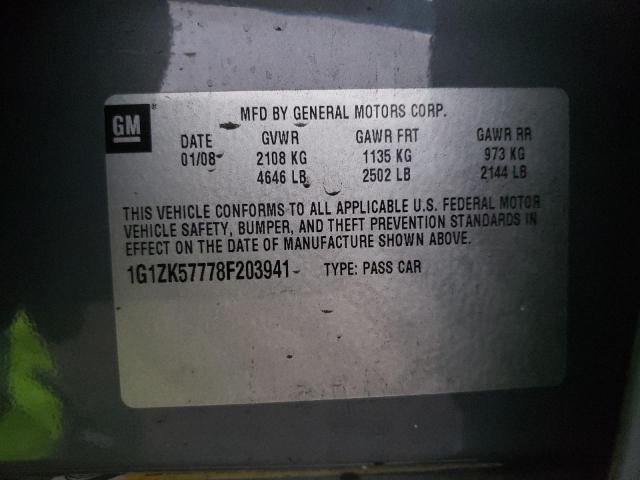 1G1ZK57778F203941 - 2008 CHEVROLET MALIBU LTZ გრაფიტი ფოტო 12