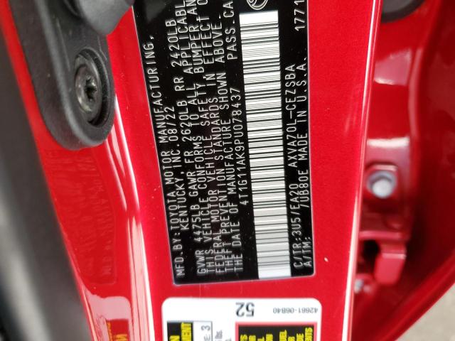 4T1G11AK9PU078437 - 2023 TOYOTA CAMRY SE N RED photo 12