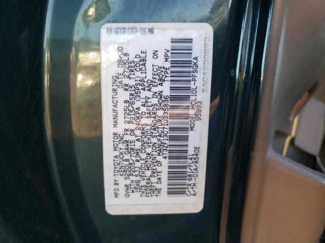 4T3ZF13C71U335836 - 2001 TOYOTA SIENNA LE GREEN photo 13