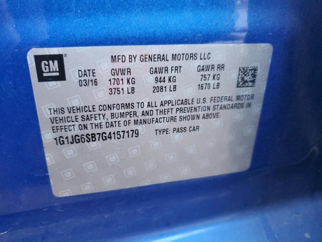 1G1JG6SB7G4157179 - 2016 CHEVROLET SONIC RS BLUE photo 13