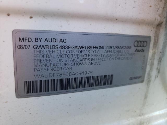 WAUDF78E08A054975 - 2008 AUDI A4 WHITE photo 12