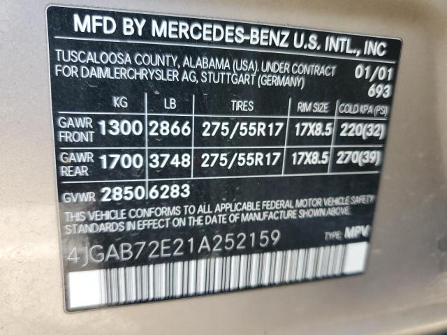 4JGAB72E21A252159 - 2001 MERCEDES-BENZ ML 430 GOLD photo 13