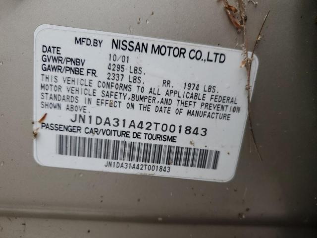 JN1DA31A42T001843 - 2002 NISSAN MAXIMA GLE BEIGE photo 12