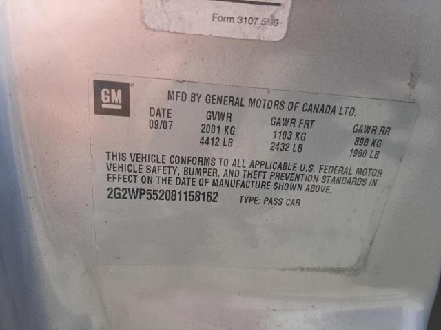 2G2WP552081158162 - 2008 PONTIAC GRAND PRIX ვერცხლისფერი ფოტო 12