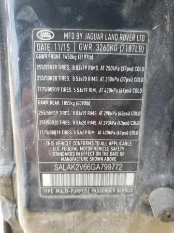 SALAK2V66GA799772 - 2016 LAND ROVER LR4 HSE LU BLUE photo 14