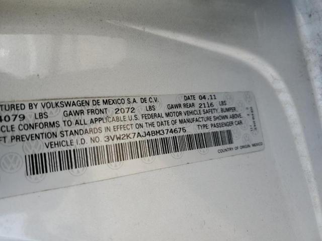 3VW2K7AJ4BM374675 - 2011 VOLKSWAGEN JETTA BASE 银色 照片 12