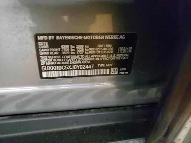 5UXKR0C5XJ0Y02447 - 2018 BMW X5 XDRIVE3 GRAY photo 13