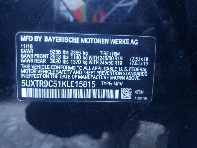 5UXTR9C51KLE15815 - 2019 BMW X3 XDRIVE3 BLACK photo 13