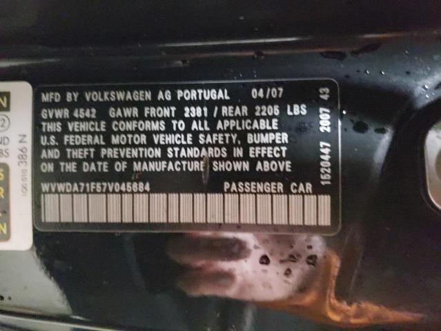 WVWDA71F57V045684 - 2007 VOLKSWAGEN EOS 2.0T S BLACK photo 12