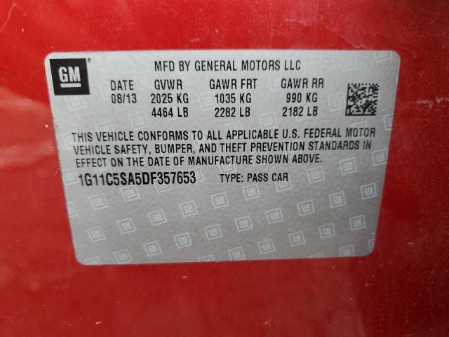 1G11C5SA5DF357653 - 2013 CHEVROLET MALIBU 1LT წითელი ფოტო 12