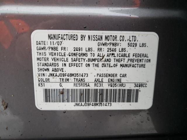 JNKAJ09F48M351473 - 2008 INFINITI EX35 BASE SILVER photo 13