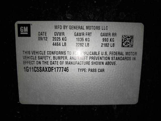 1G11C5SAXDF177746 - 2013 CHEVROLET MALIBU 1LT შავი ფოტო 12