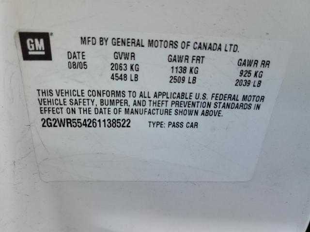 2G2WR554261138522 - 2006 PONTIAC GRAND PRIX თეთრი ფოტო 12