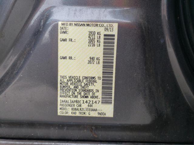 1N4AL3AP8EC142147 - 2014 NISSAN ALTIMA/S/S GRAY photo 10