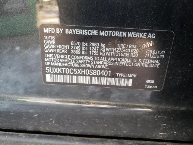 5UXKT0C5XH0S80401 - 2017 BMW X5 XDR40E BLACK photo 10