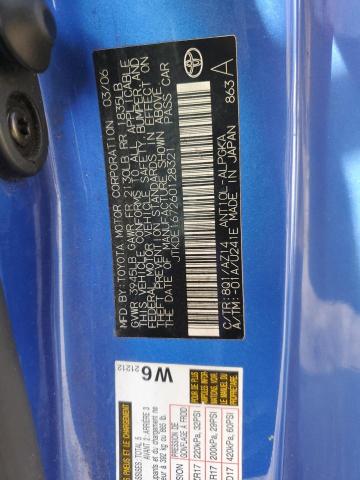 JTKDE167260128321 - 2006 TOYOTA SCION TC BLUE photo 12