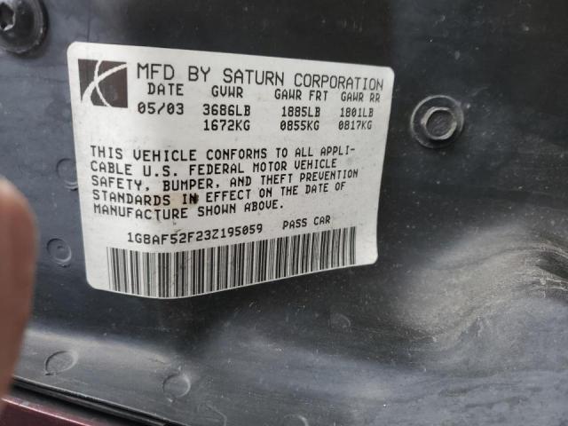 1G8AF52F23Z195059 - 2003 SATURN ION LEVEL MAROON photo 12