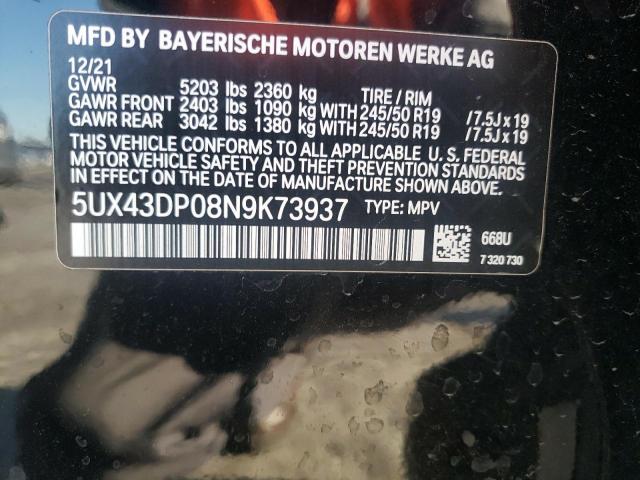 5UX43DP08N9K73937 - 2022 BMW X3 SDRIVE3 BLACK photo 13