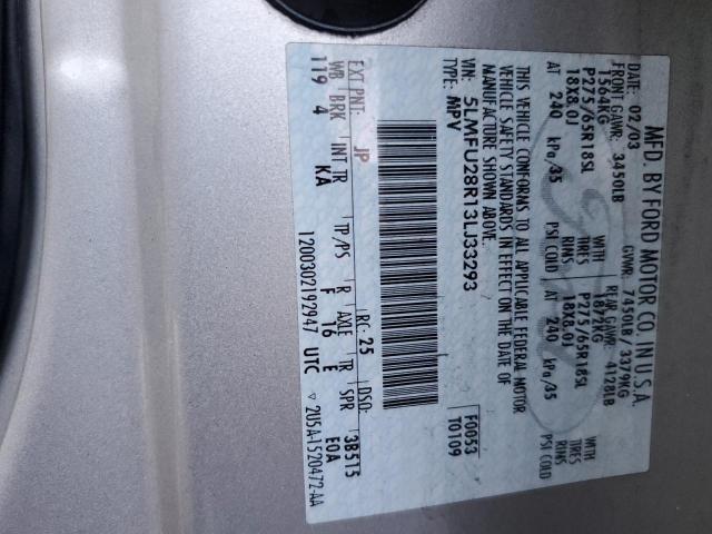 5LMFU28R13LJ33293 - 2003 LINCOLN NAVIGATOR ვერცხლისფერი ფოტო 13