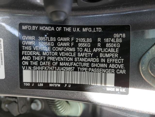 SHHFK7H71JU429857 - 2018 HONDA CIVIC EXL Boz foto 12