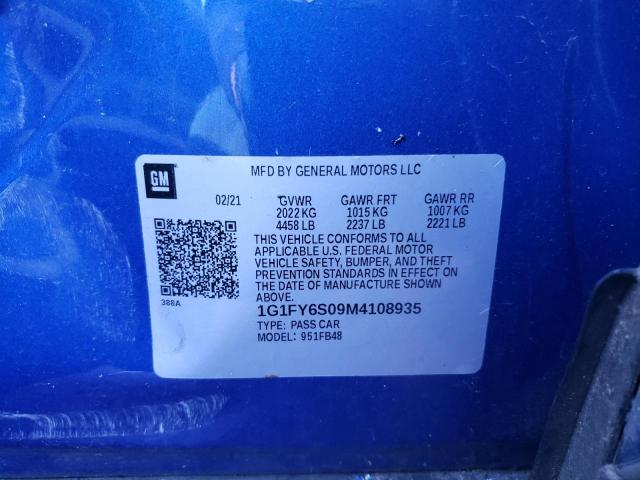 1G1FY6S09M4108935 - 2021 CHEVROLET BOLT EV LT BLUE photo 12