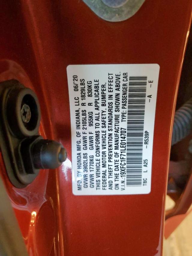 19XFC1F71LE014707 - 2020 HONDA CIVIC EXL 红色 照片 10