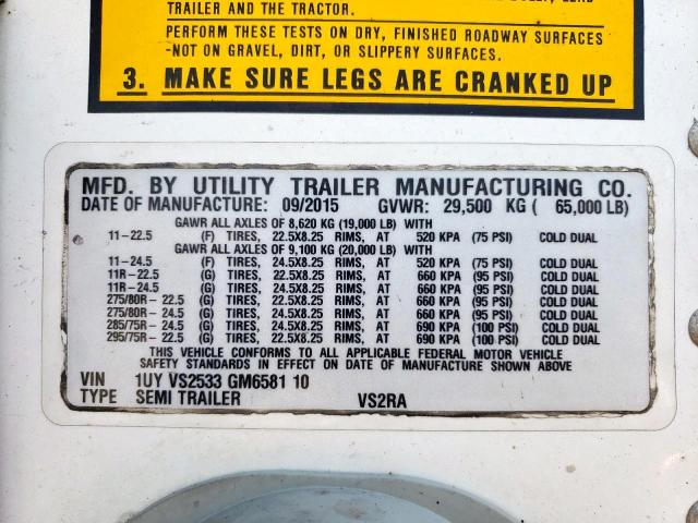1UYVS2533GM658110 - 2016 UTILITY TRAILER 白色 照片 10
