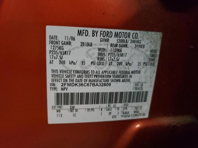 2FMDK36C67BA32809 - 2007 FORD EDGE SE ORANGE photo 13