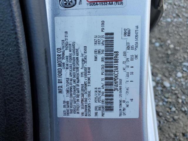 3FAHP0KC2AR188968 - 2010 FORD FUSION SPO SILVER photo 12