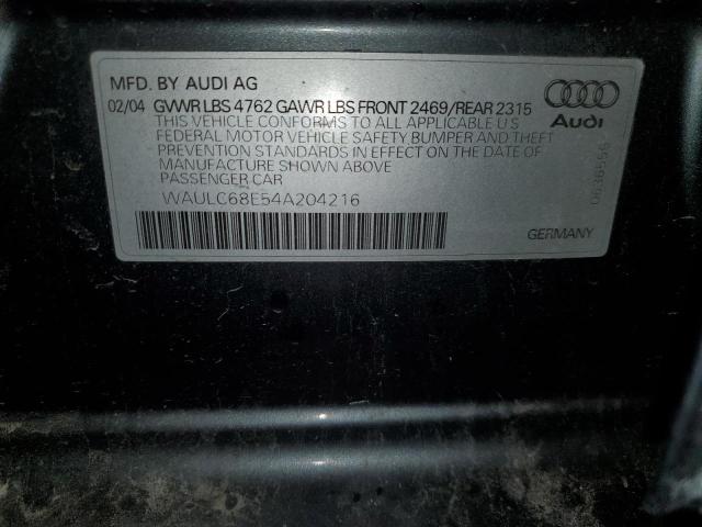 WAULC68E54A204216 - 2004 AUDI A4 GRAY photo 12