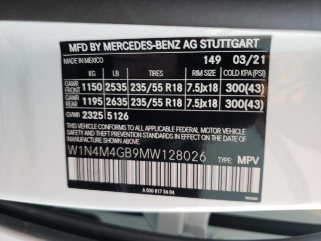 W1N4M4GB9MW128026 - 2021 MERCEDES-BENZ GLB 250 WHITE photo 10